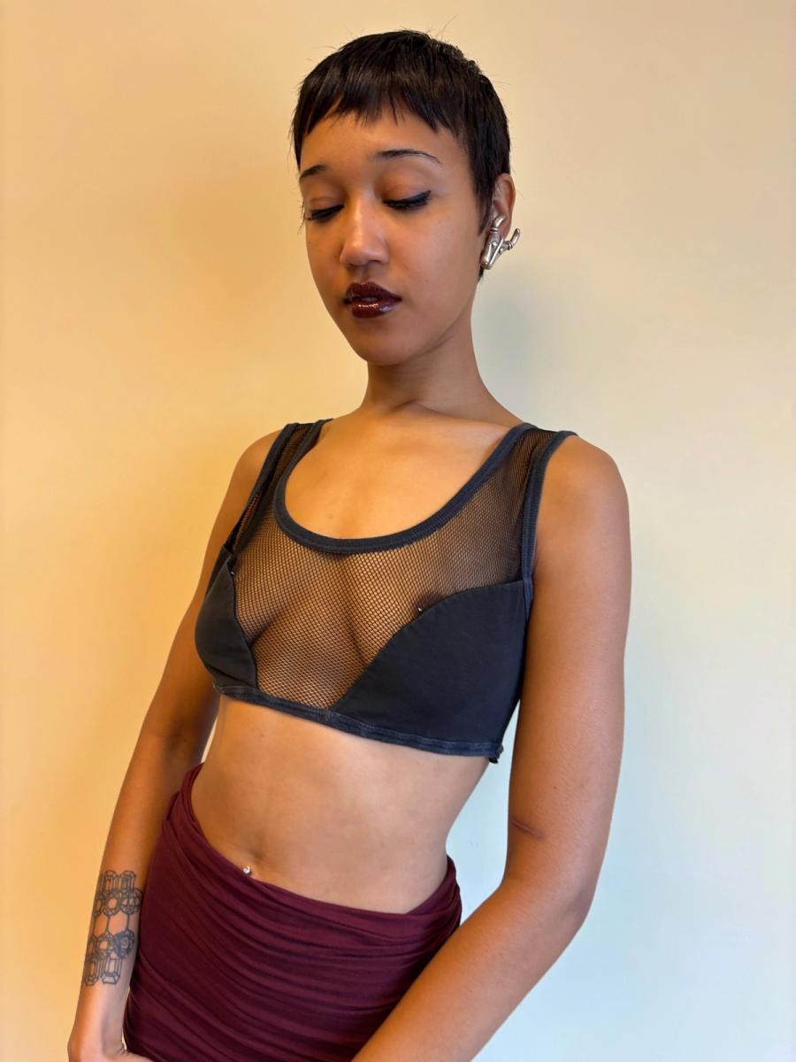 80s Junior Gaultier Mesh Cutout Crop Top product image