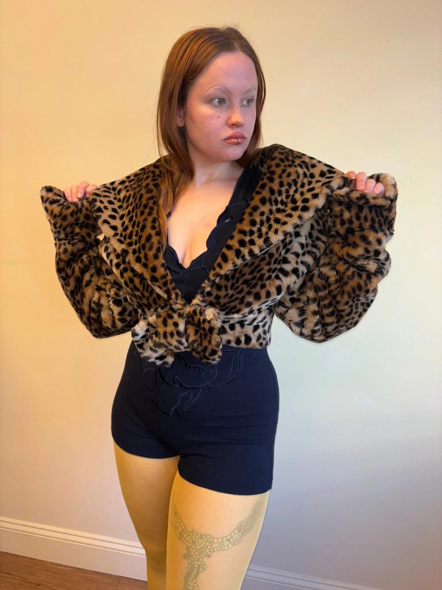 90s Yvan & Marzia Leopard Faux Fur Cropped Coat product image