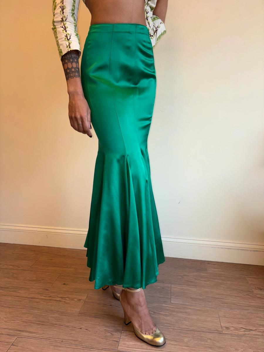 1980s Norma Kamali OMO Emerald Green Trumpet Skirt  product image