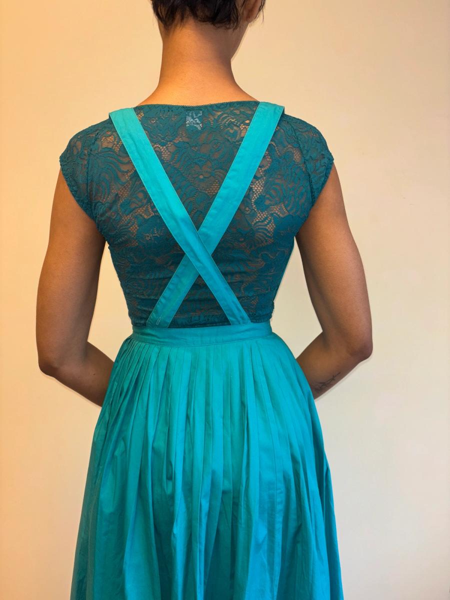 80s Norma Kamali Teal Suspender Skirt product image