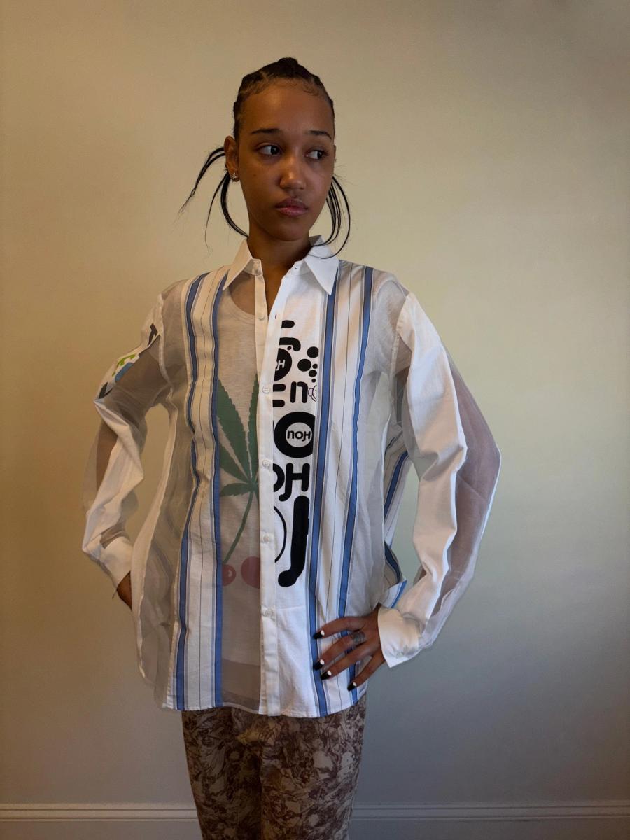 Patchwork Sheer Paneled Button Down Shirt product image