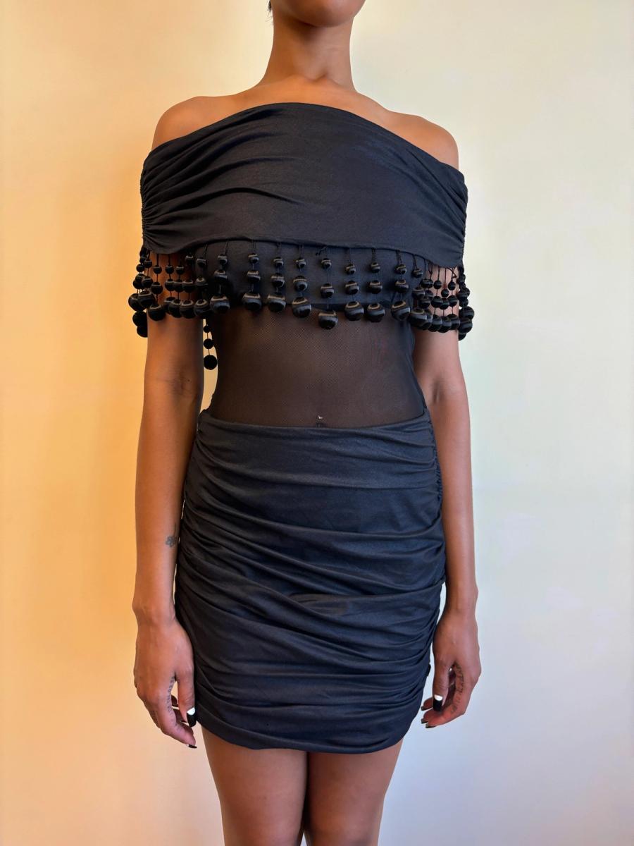 80s Victorio & Lucchino Black Bauble Cutout Dress product image