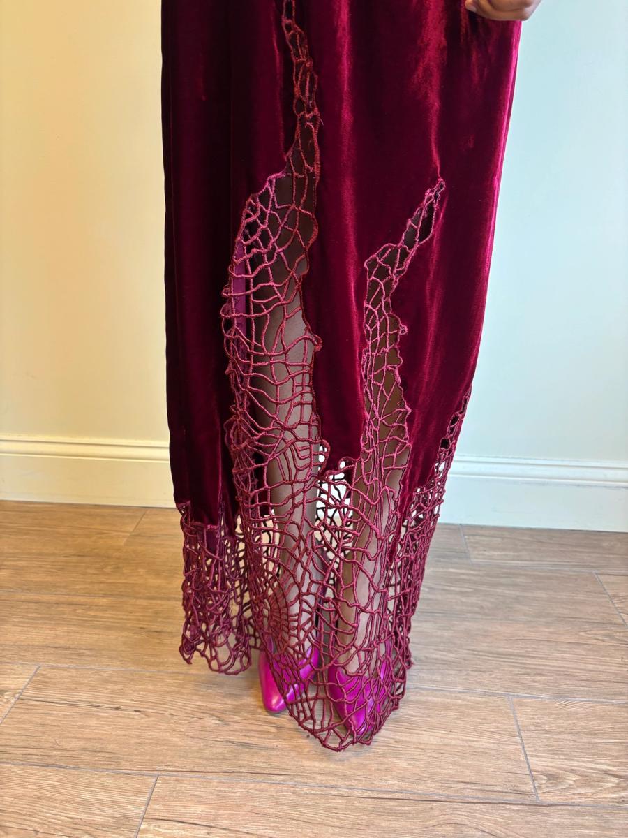 90s Laetitia Hecht Red Velvet Cobweb Gown product image