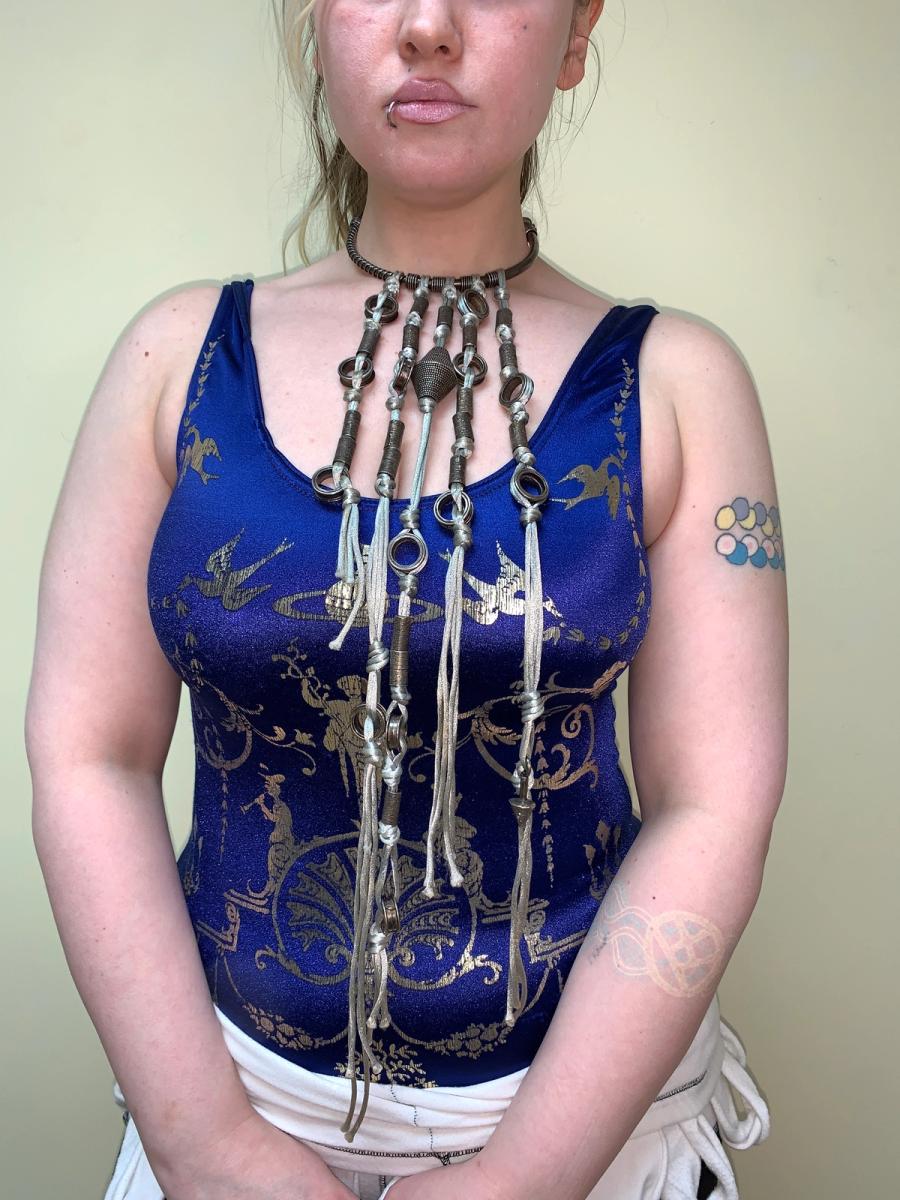 80s Claude Montana Metal Charm Fringe Choker product image