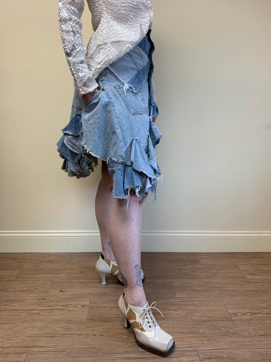Nozomi Ishiguro Patchwork Denim Ruffle Skirt product image