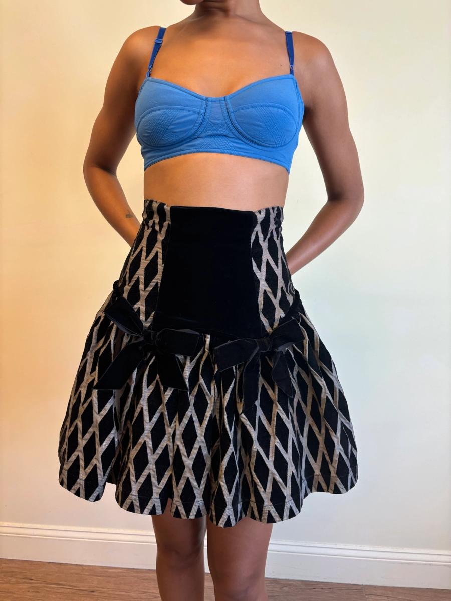 80s Chantal Thomass Hi-Waisted Diamond Flocked Bow Skirt product image