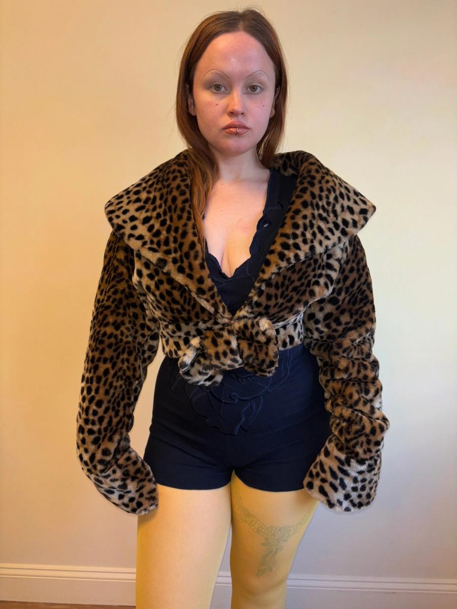 90s Yvan & Marzia Leopard Faux Fur Cropped Coat product image