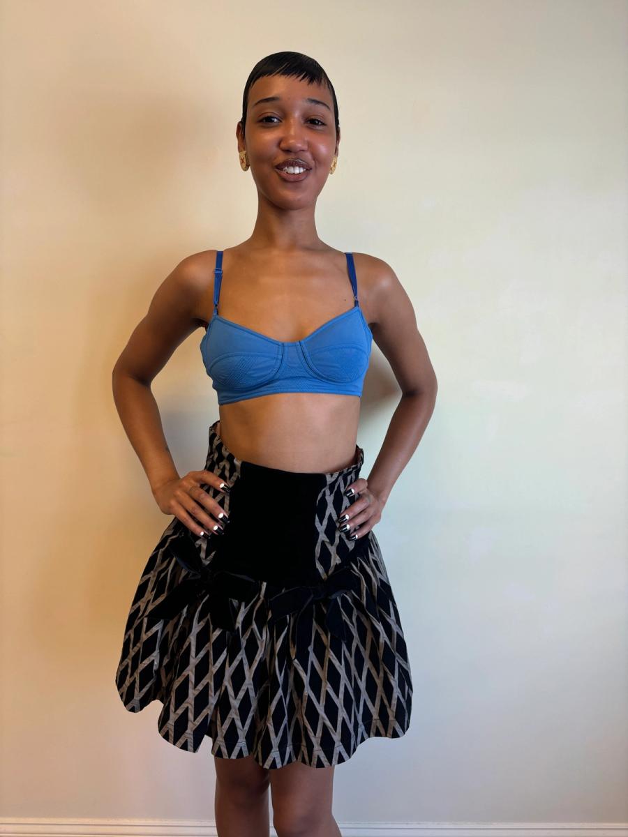 80s Chantal Thomass Hi-Waisted Diamond Flocked Bow Skirt product image