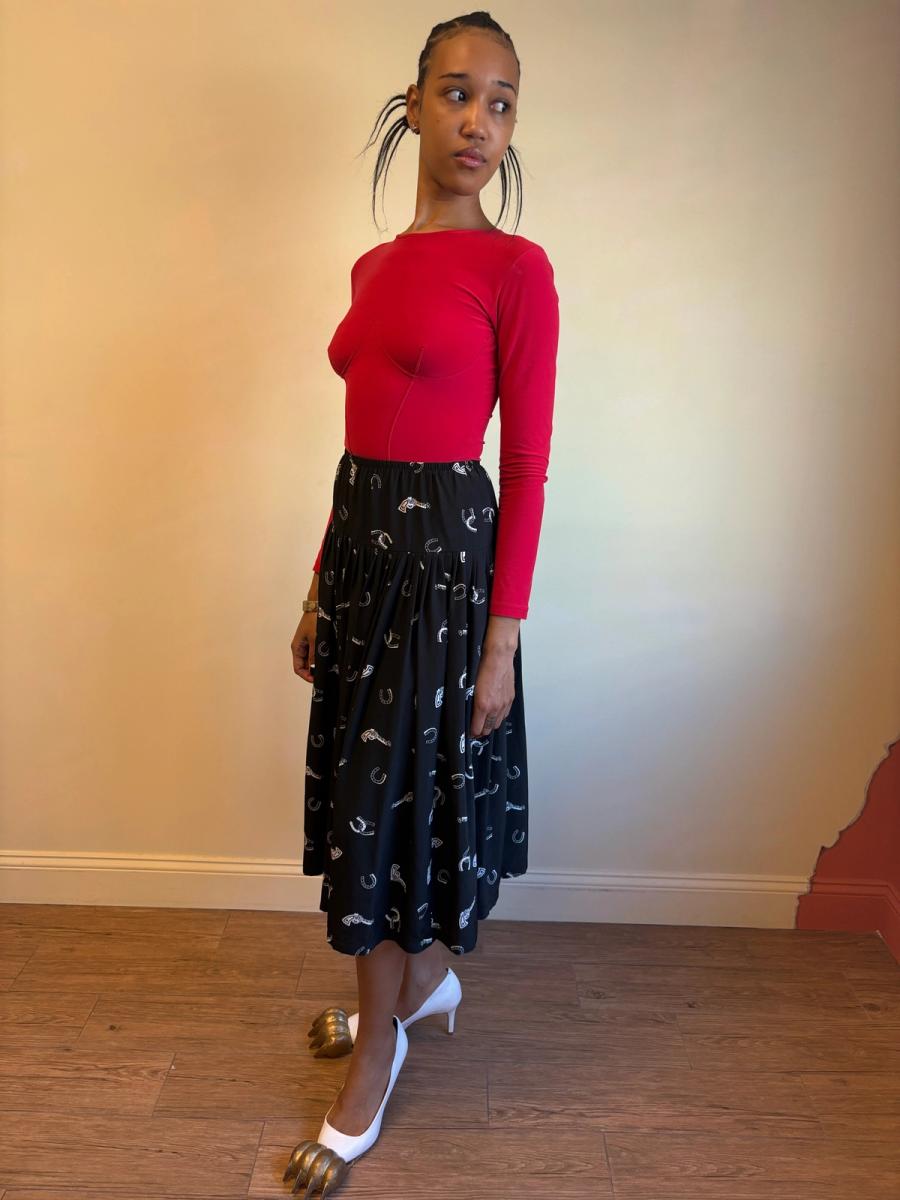 80s Norma Kamali Western Print Skirt product image