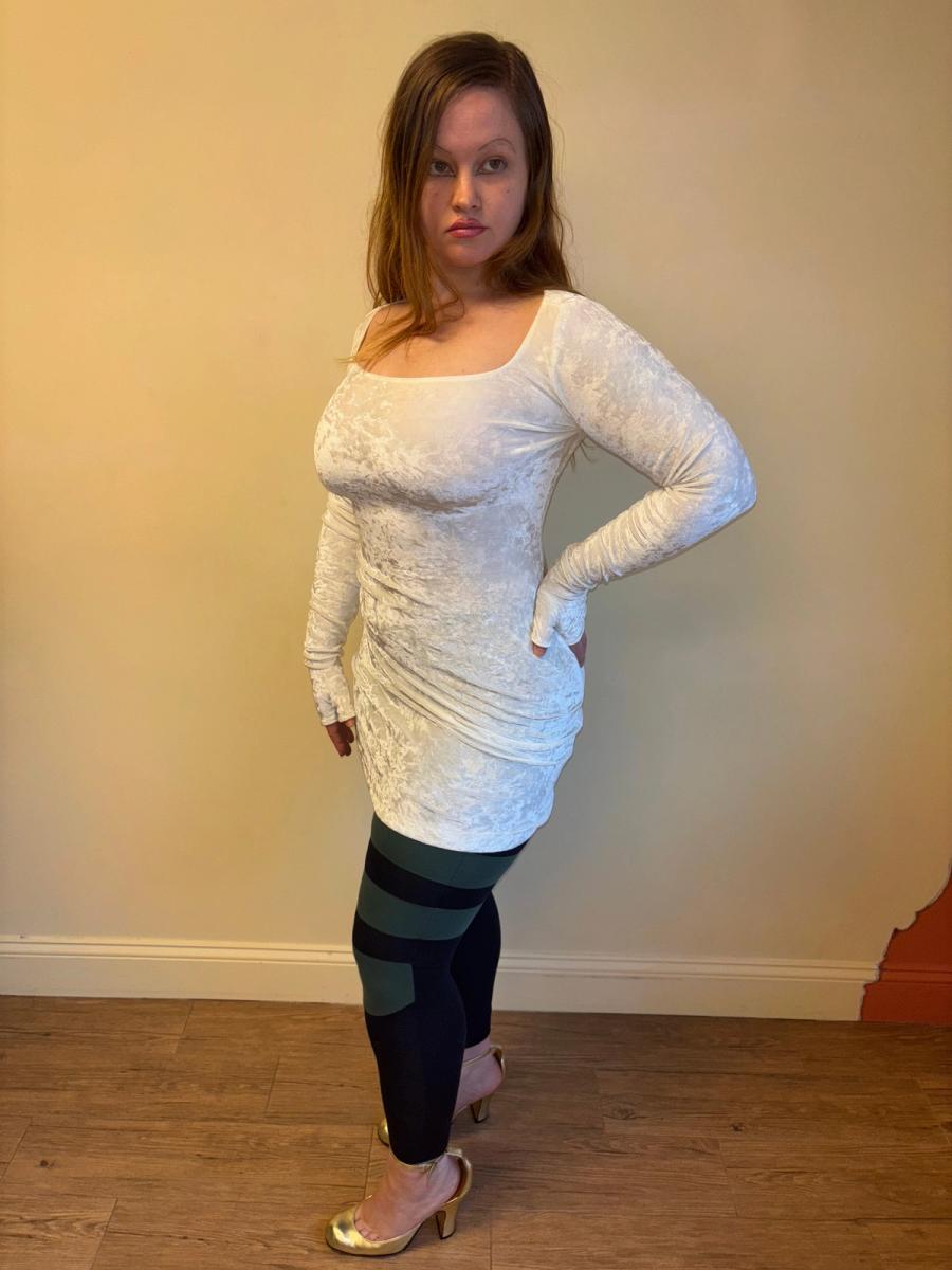 90s Norma Kamali Gloved White Velvet Dress product image