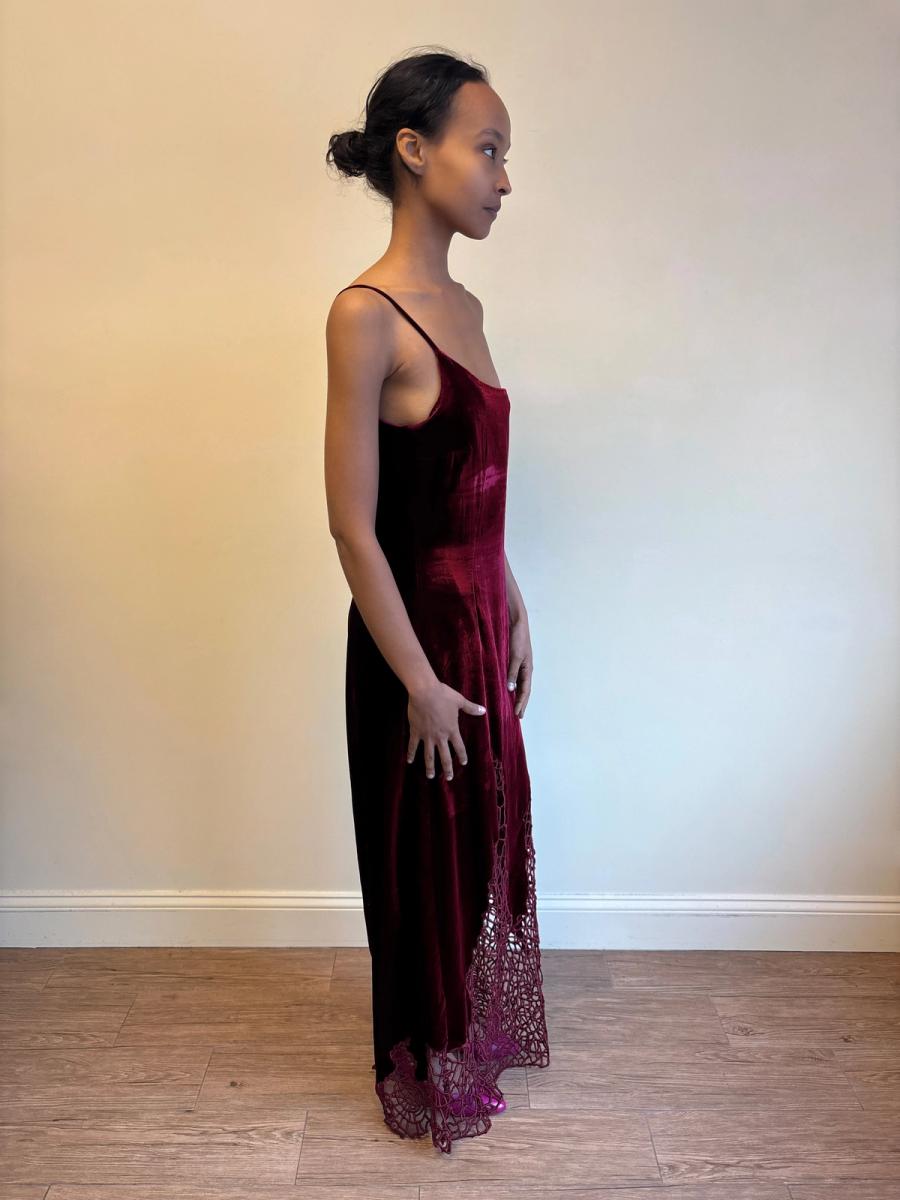 90s Laetitia Hecht Red Velvet Cobweb Gown product image