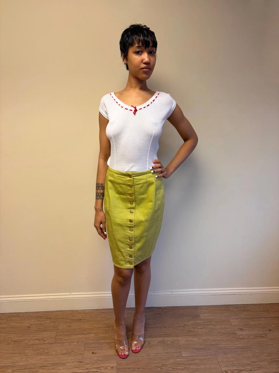 80s Junior Gaultier Green Lace Up Skirt product image