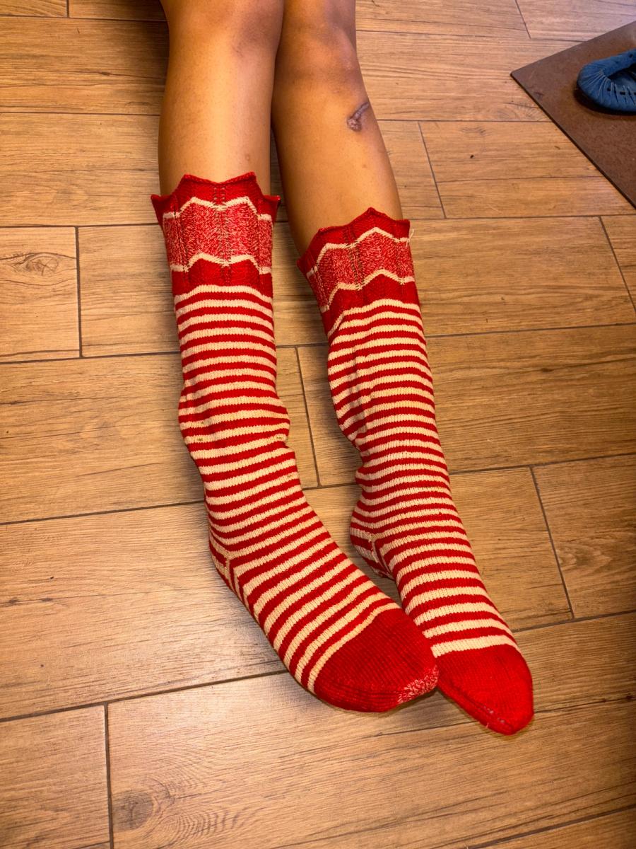 Antique Red and White Striped Knit Socks product image