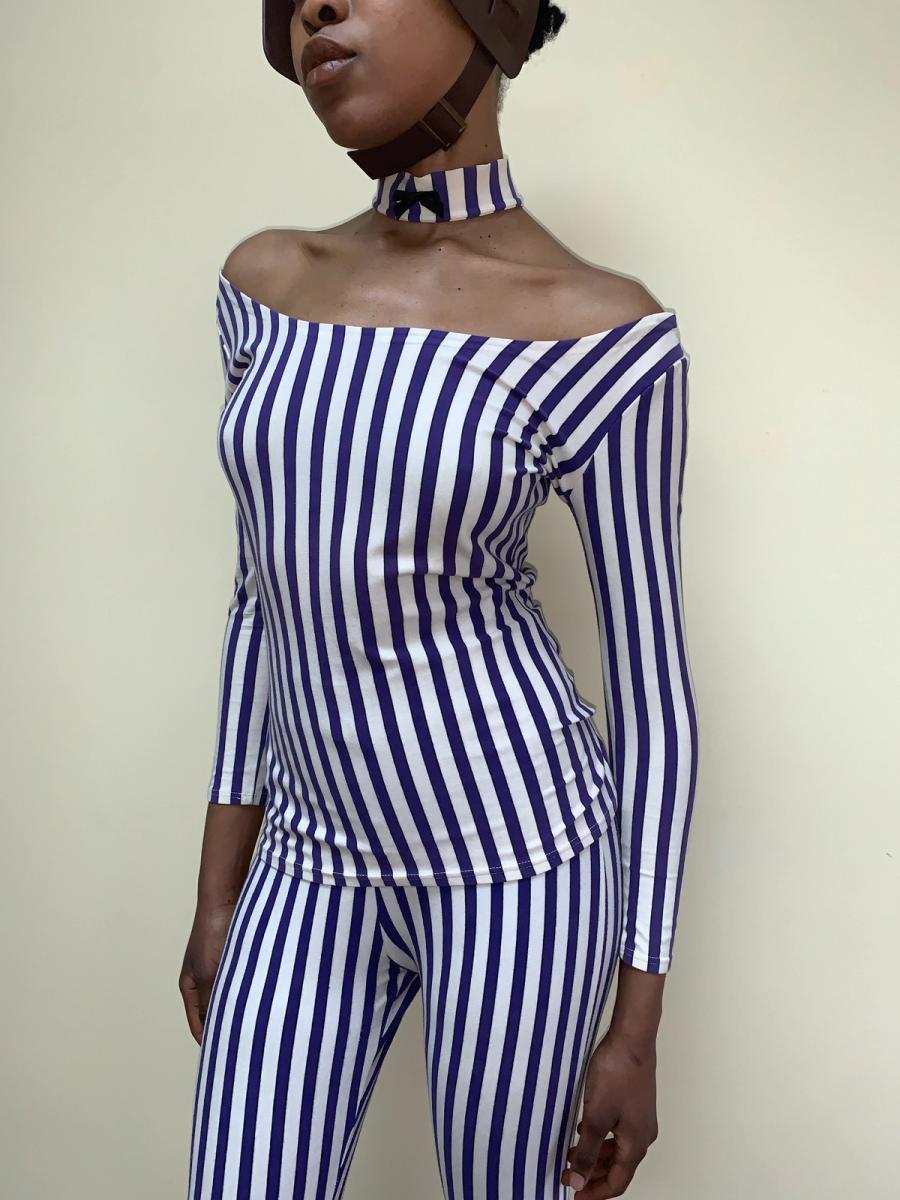 1992 Junior Gaultier Striped Set with Attached Choker product image