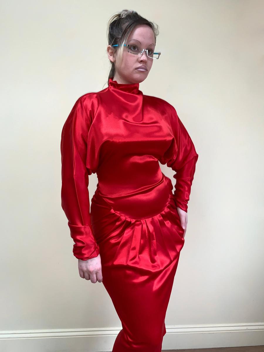 80s Norma Kamali Red Satin Dress product image