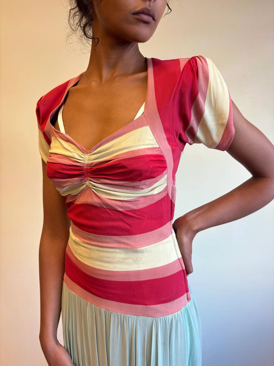 1940s Striped Knit Dress with Chiffon Skirt product image