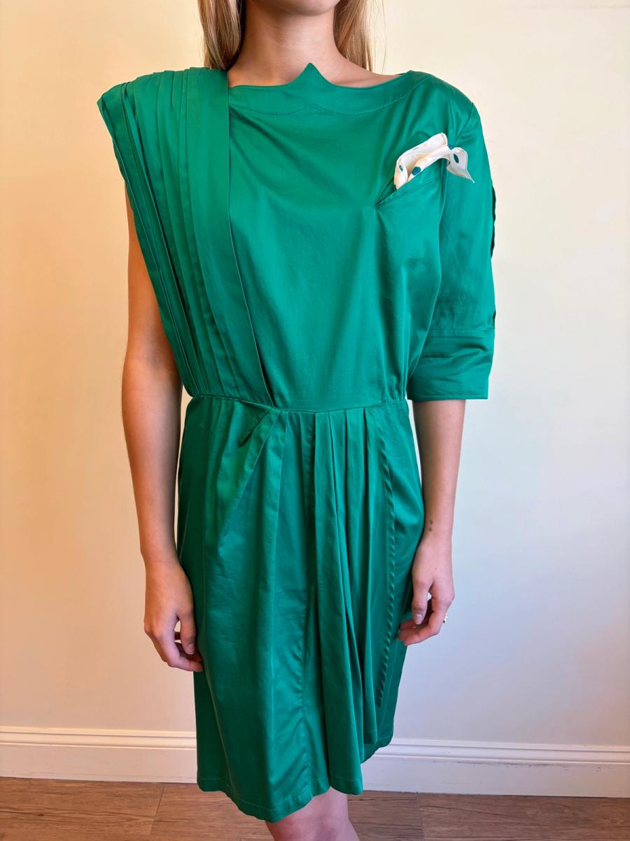 1980s Thierry Mugler Emerald Asymmetrical Dress  product image