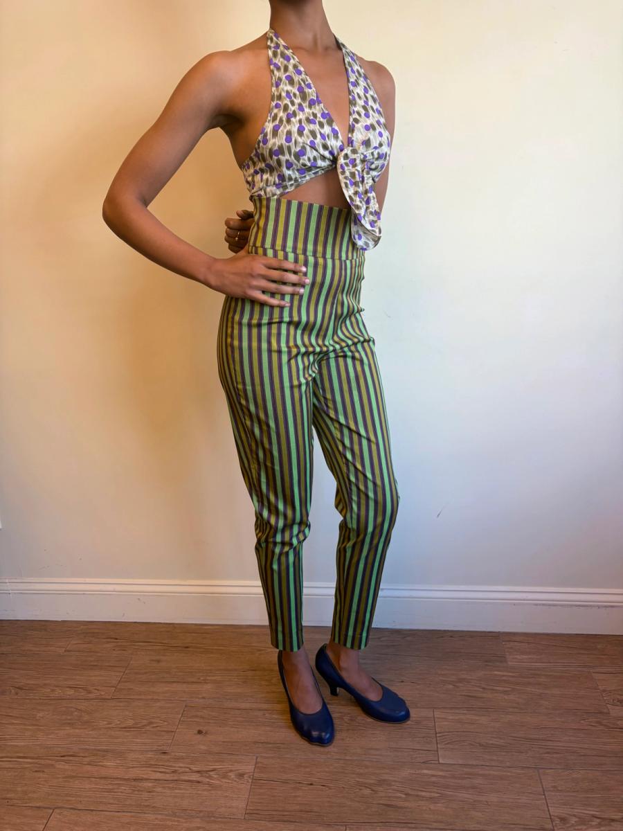 Romeo Gigli Striped Silk Cigarette Pants  product image