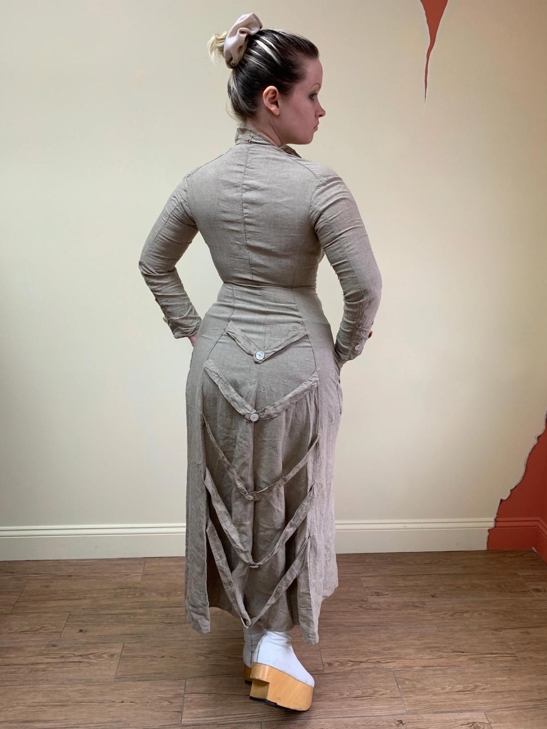 1870s Linen Traveling Duster Dress 1870s Linen Traveling Duster Dress