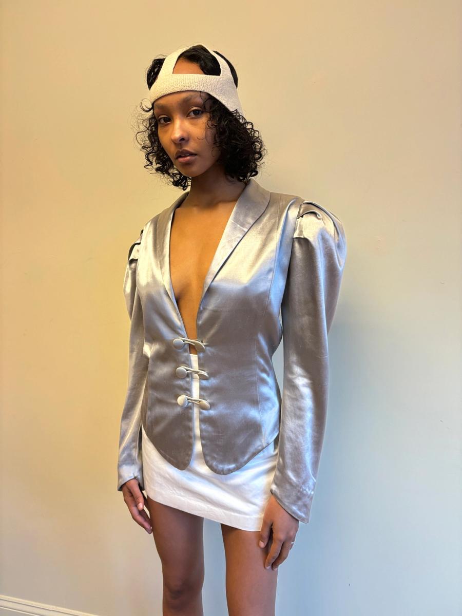 1980s Norma Kamali Satin Mutton Sleeve Blazer product image