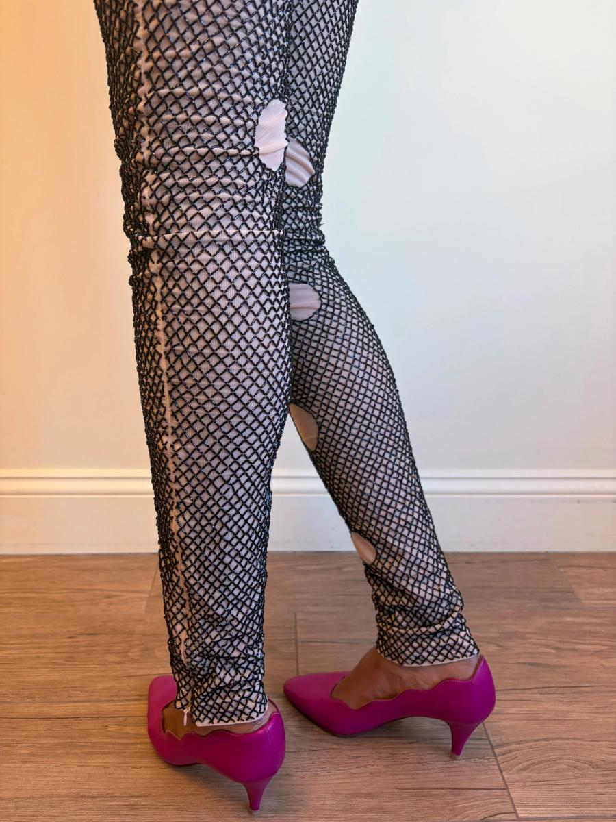 Vintage Marjan Pejoski Beaded Trompe L'oeil "Torn" Fishnet Leggings product image