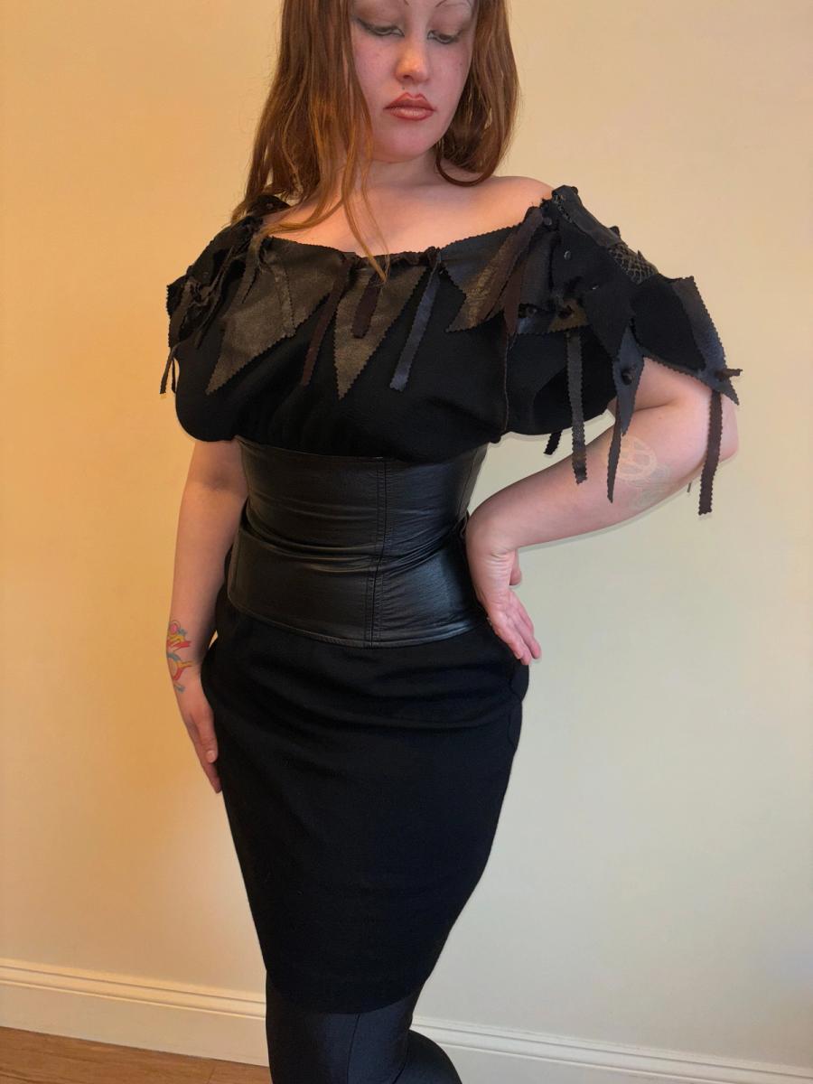 1980s Knit and Leather Shredded Dress product image