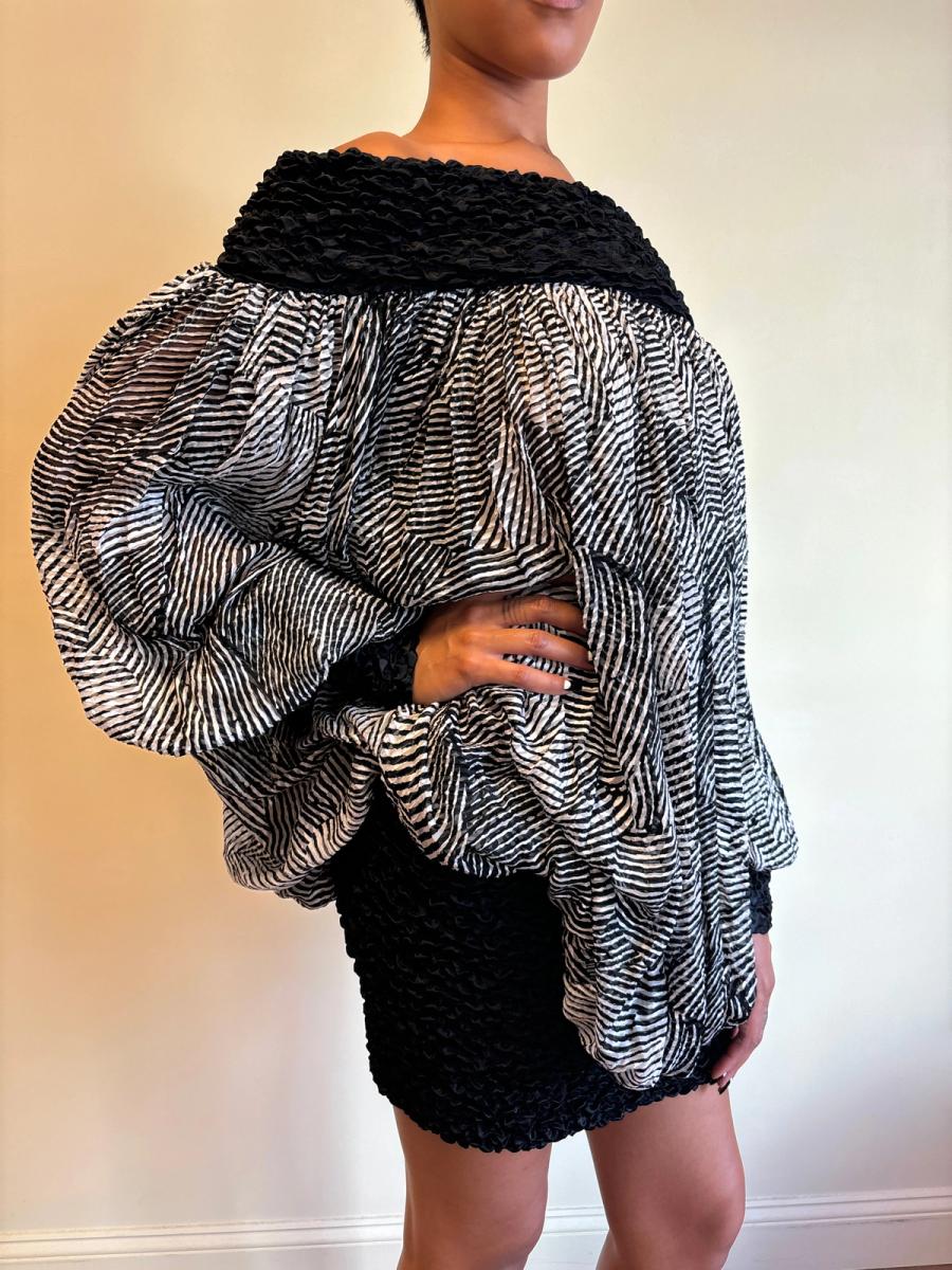 80s Claude Petin Striped Silk Dress product image