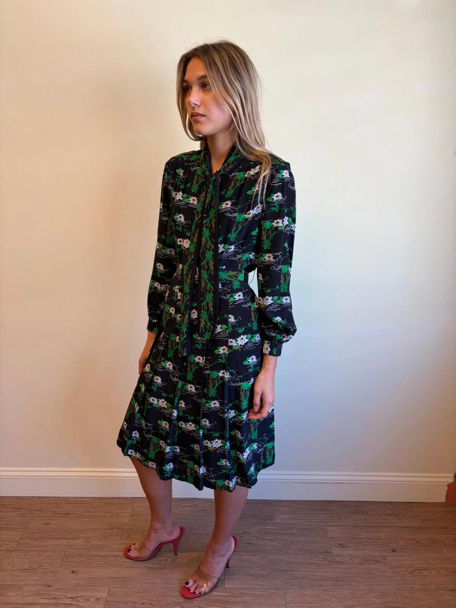 70s Koshino Sisters Lotus Print Secretary Dress product image