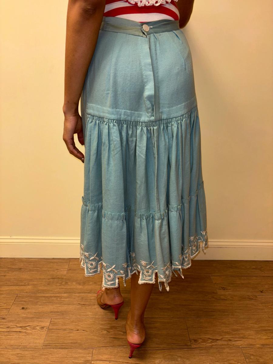 Victorian Blue Wool Flannel Scalloped Petticoat  product image