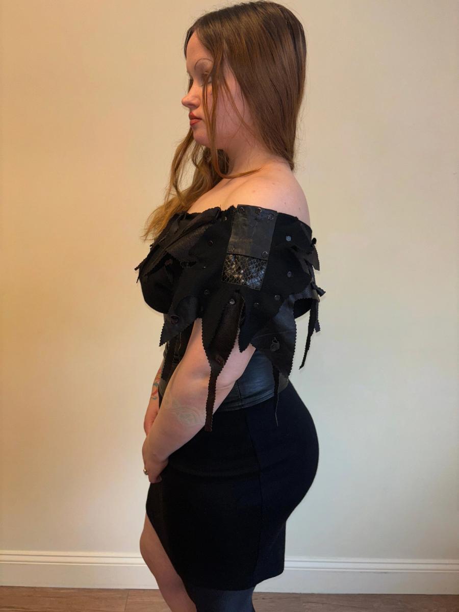 1980s Knit and Leather Shredded Dress product image