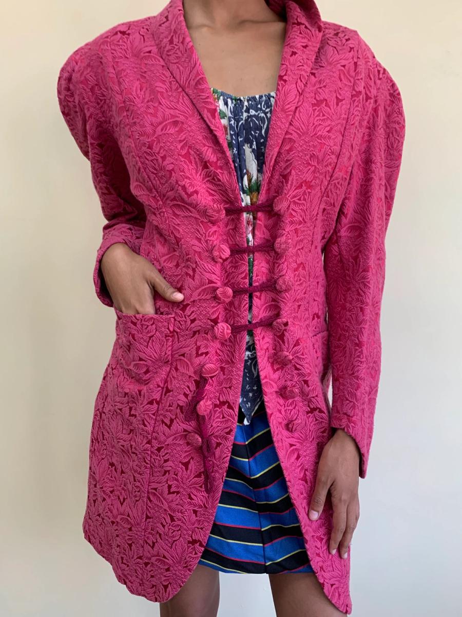 80s Norma Kamali Raspberry Brocade Jacket product image