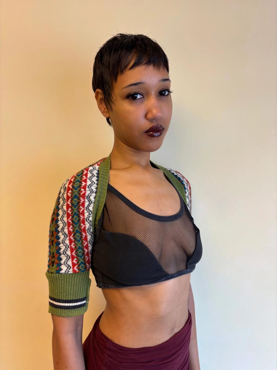 80s Junior Gaultier Mesh Cutout Crop Top product image