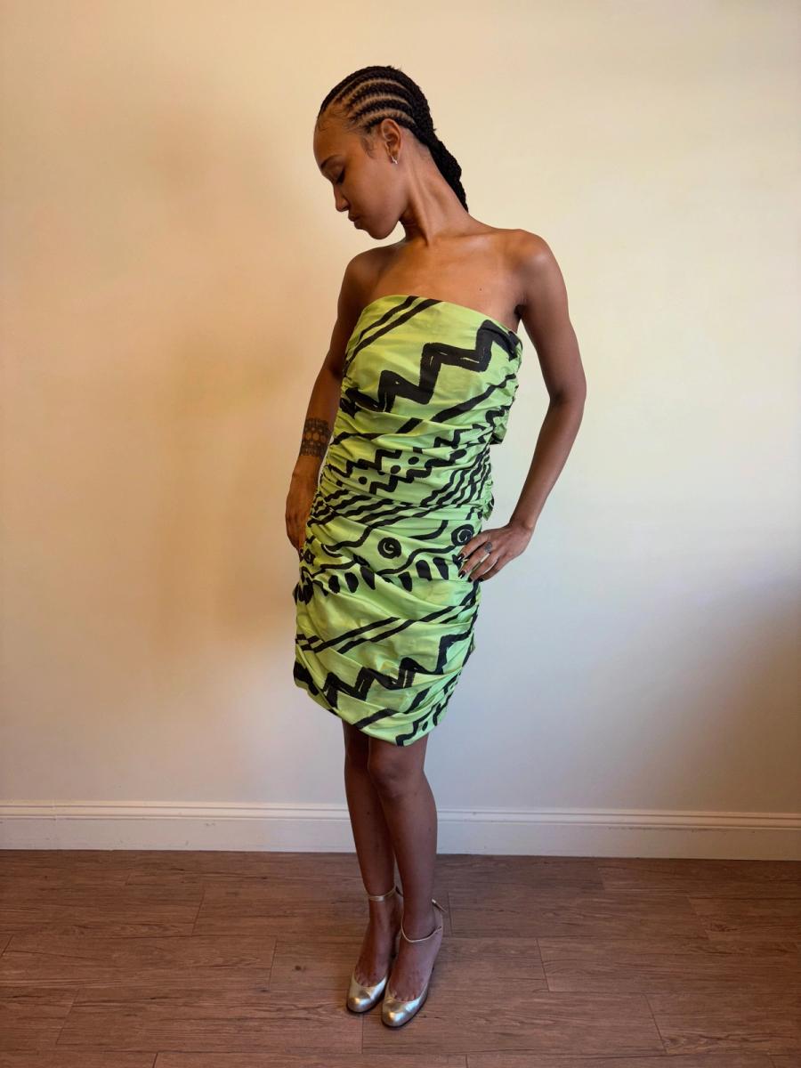 80s Angelo Tarlazzi Abstract Dress with Raffia product image