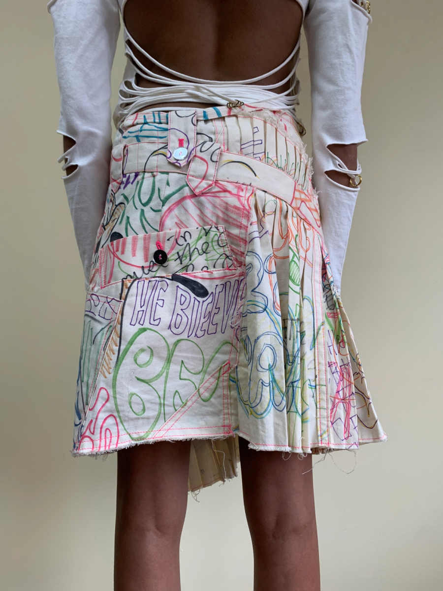 Nozomi Ishiguro Scribbled Drawing and Multi Buttons Skirt product image