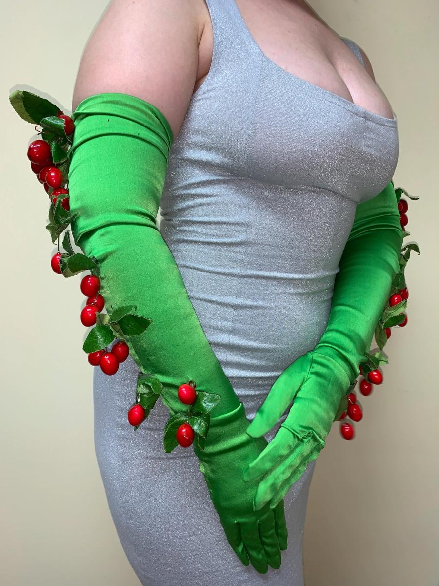 Cherry Embellished Silk Opera Gloves product image