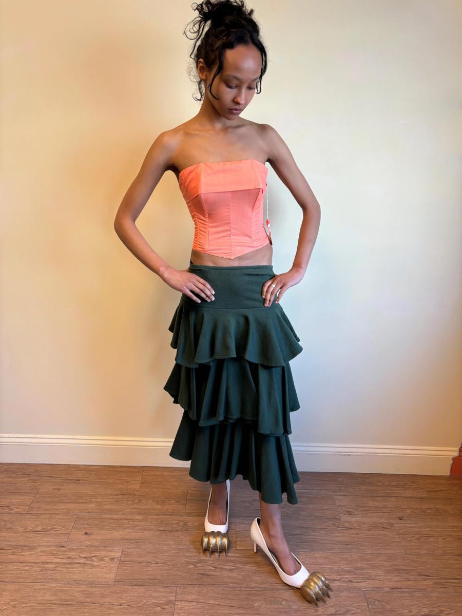 80s Norma Kamali Fleece Ruffle Skirt product image