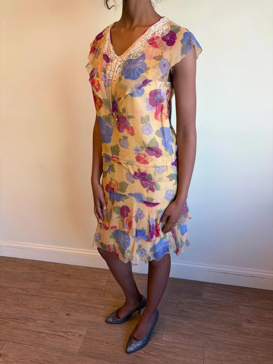 French Late 1920s- 1930s Floral Chiffon Dress product image