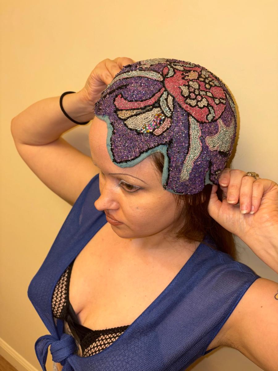 1920s Beaded Casque Helmet Hat product image