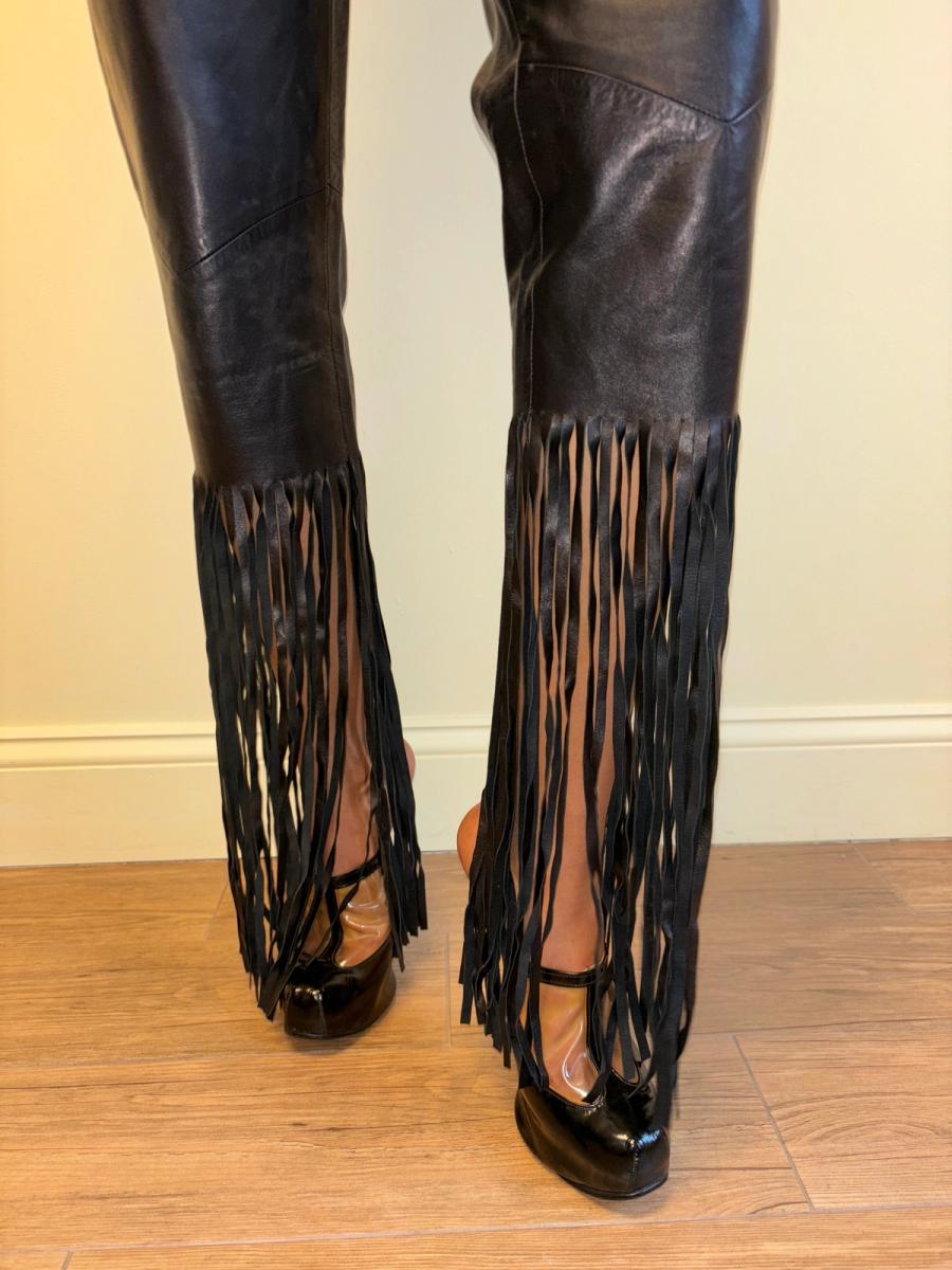 90s Chantal Thomass Leather Fringe Pants product image