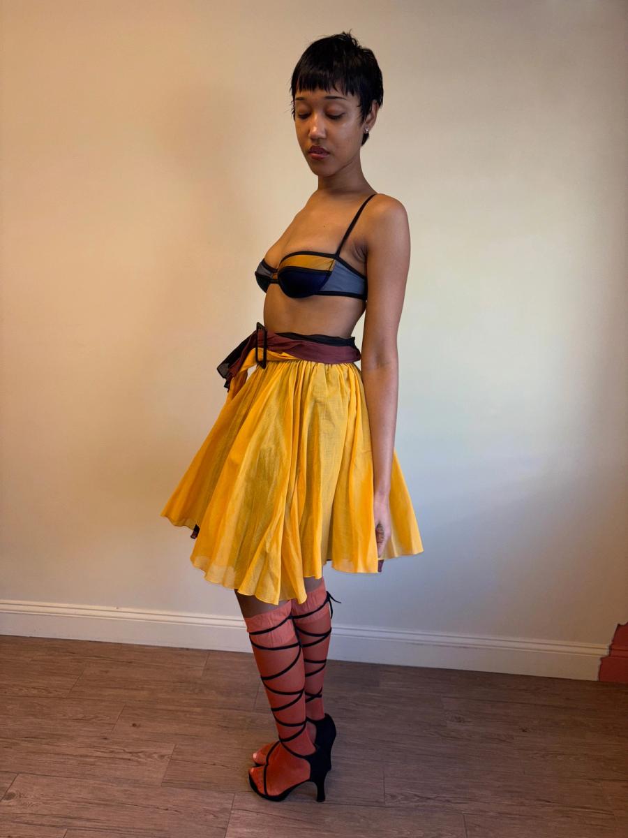 80s Victorio & Lucchino Layered Multi Color Linen Skirt product image