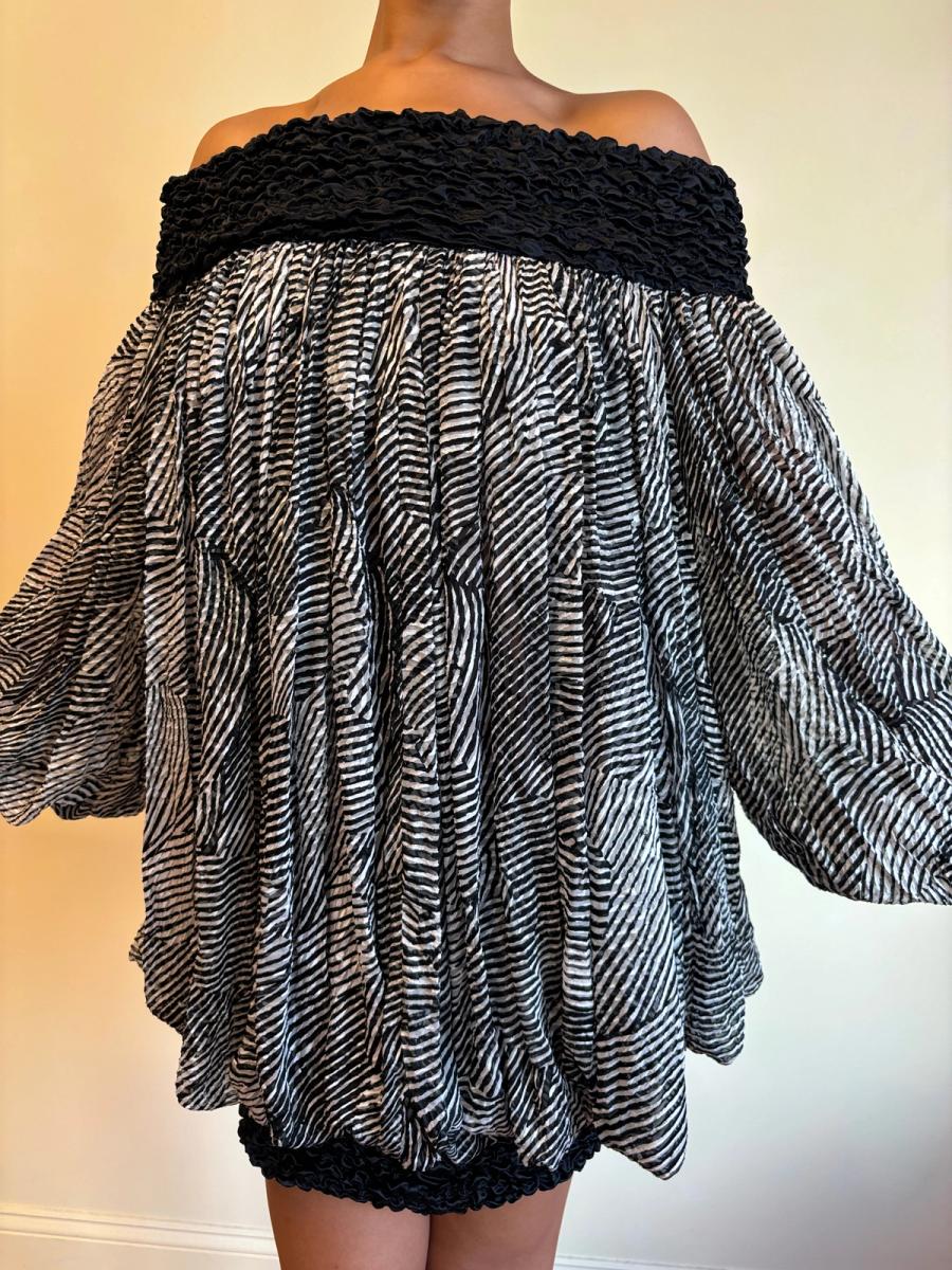 80s Claude Petin Striped Silk Dress product image