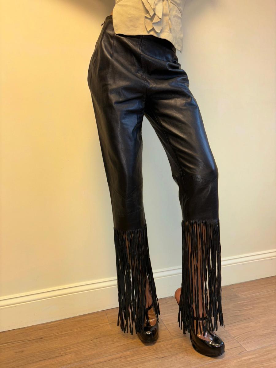 90s Chantal Thomass Leather Fringe Pants product image