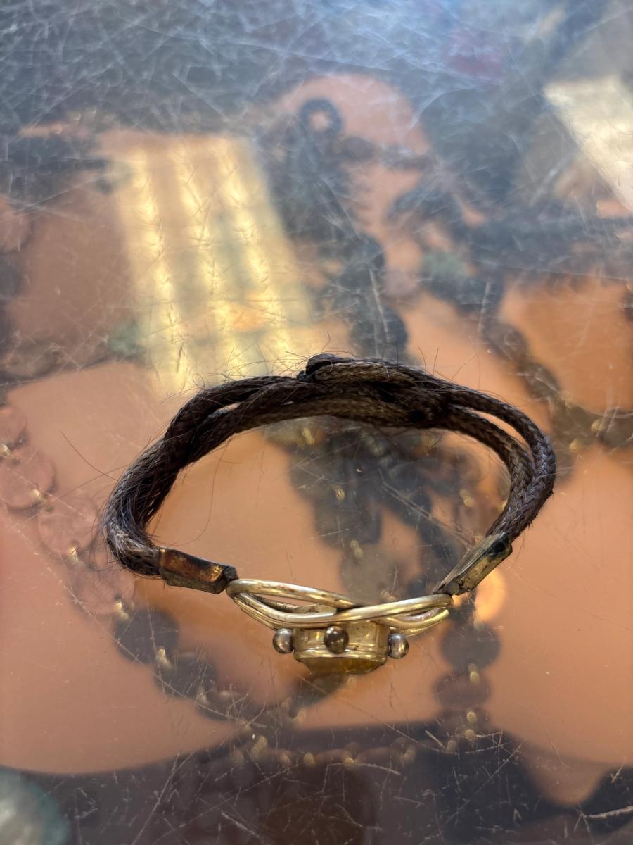 1800s Mourning Citrine Glass Hair Bracelet product image