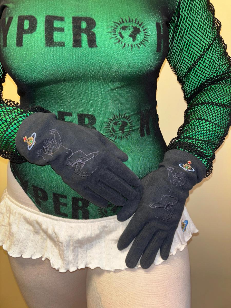 90s Vivienne Westwood Black Velvet Baby Satyr Gloves product image