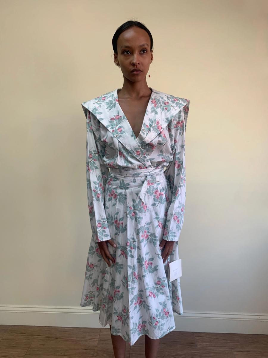 80s Norma Kamali Floral Dress with Oversized Collar product image