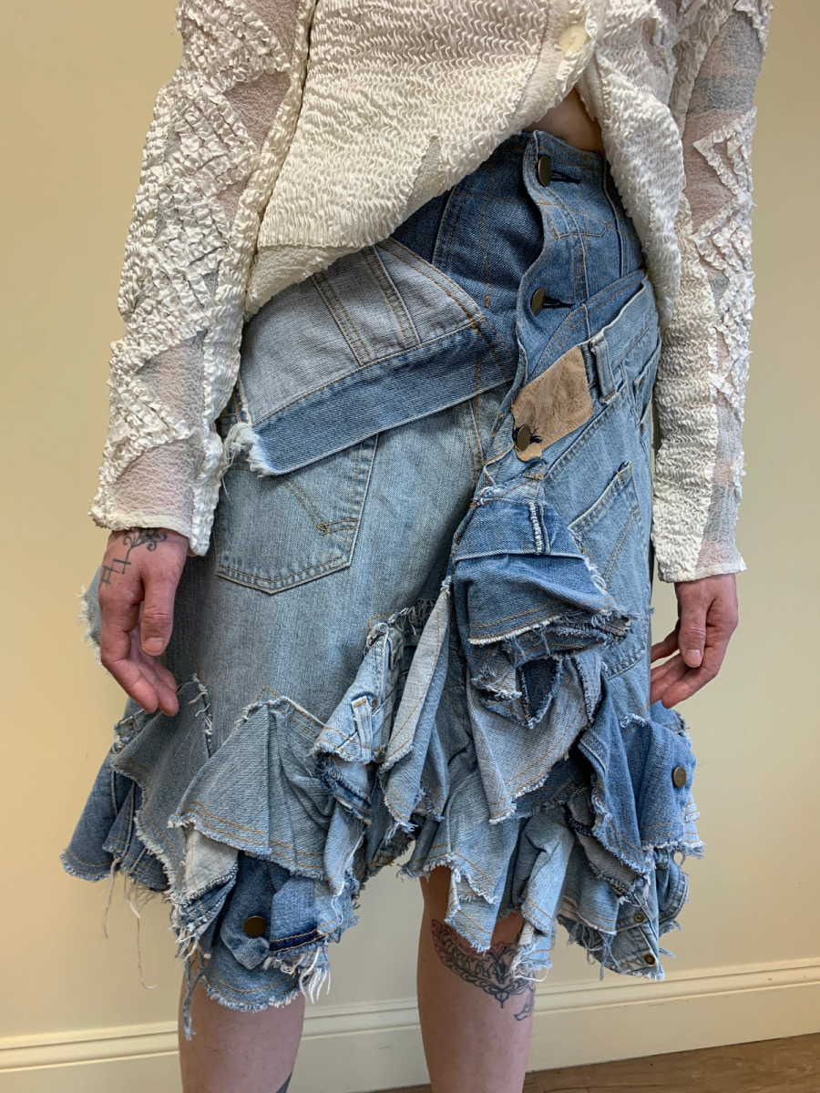 Nozomi Ishiguro Patchwork Denim Ruffle Skirt product image