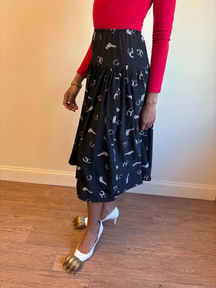 80s Norma Kamali Western Print Skirt product image