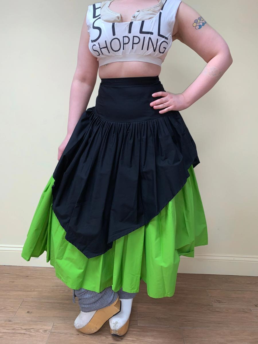 80s Norma Kamali Green and Black Voluminous Skirt product image