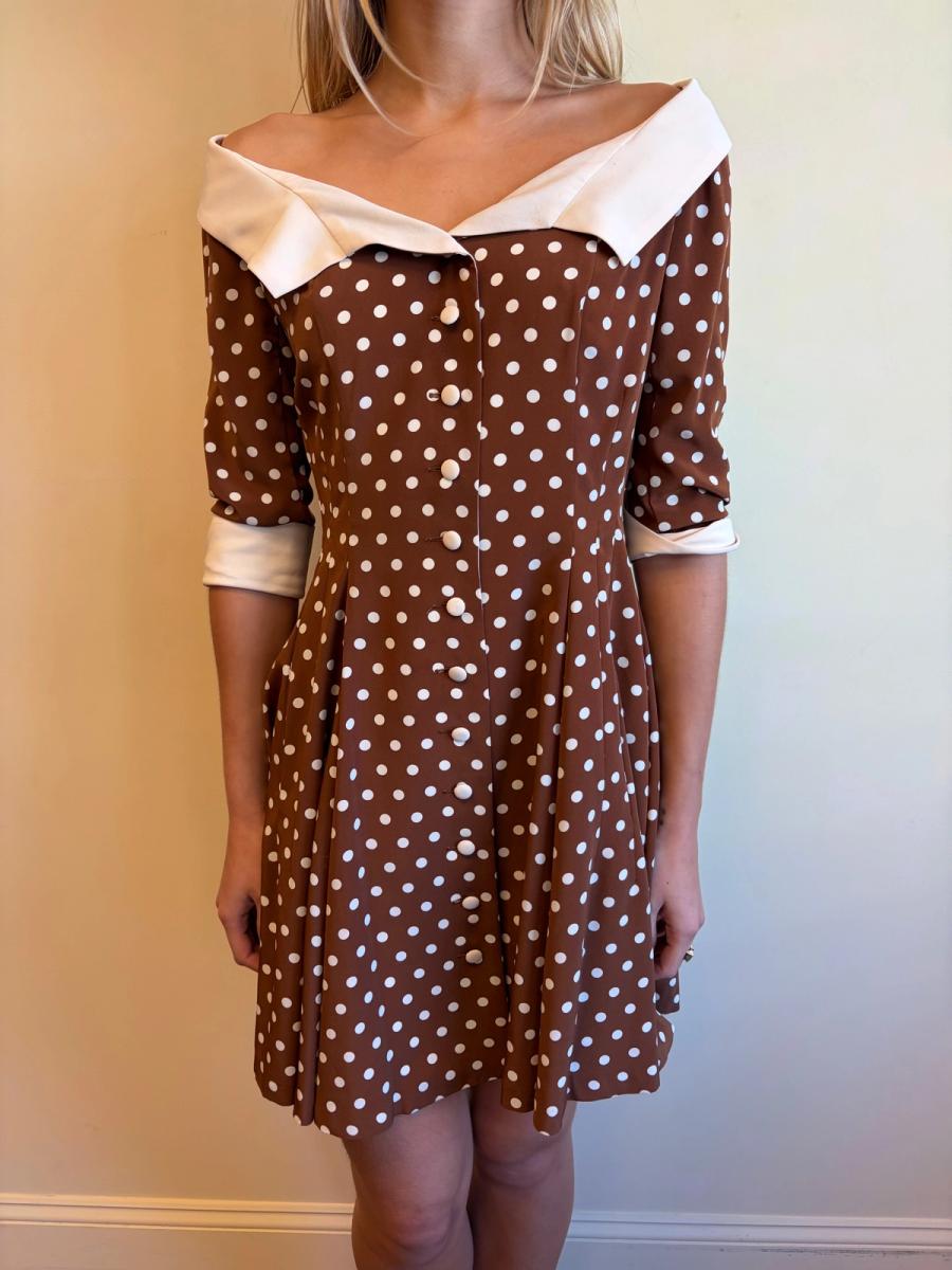 Vintage Norma Kamali Brown Polka Dot Dress product image