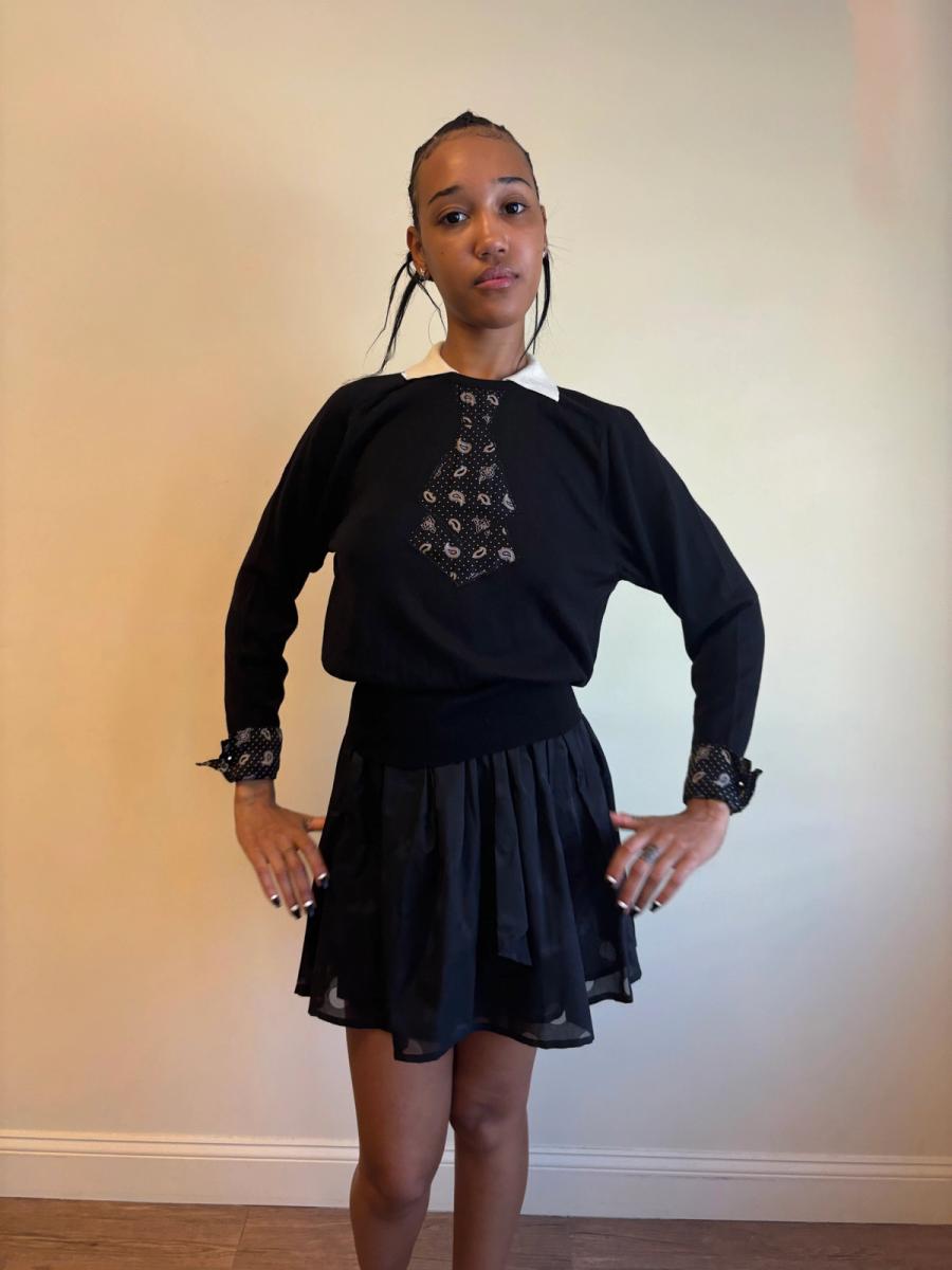 80s Mila Schön Tromp L'oeil Collar & Cuffs Tie Sweater product image